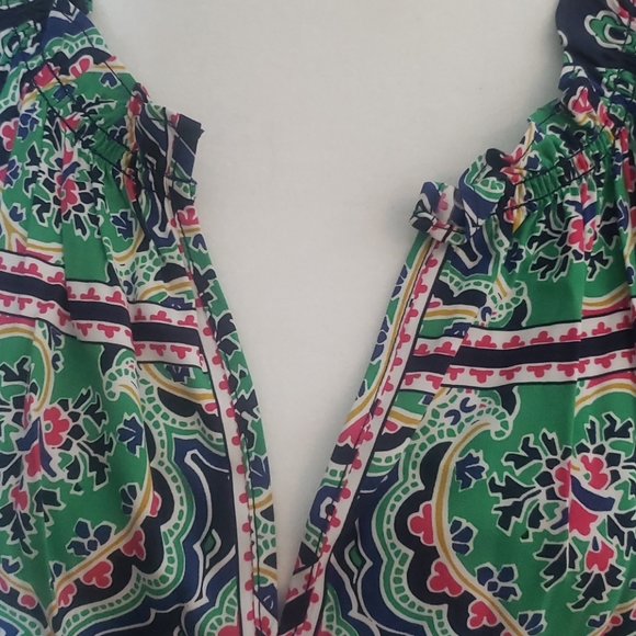 Long Sleeve Ruffle Split Neck Printed Peasant Dres - Picture 6 of 8